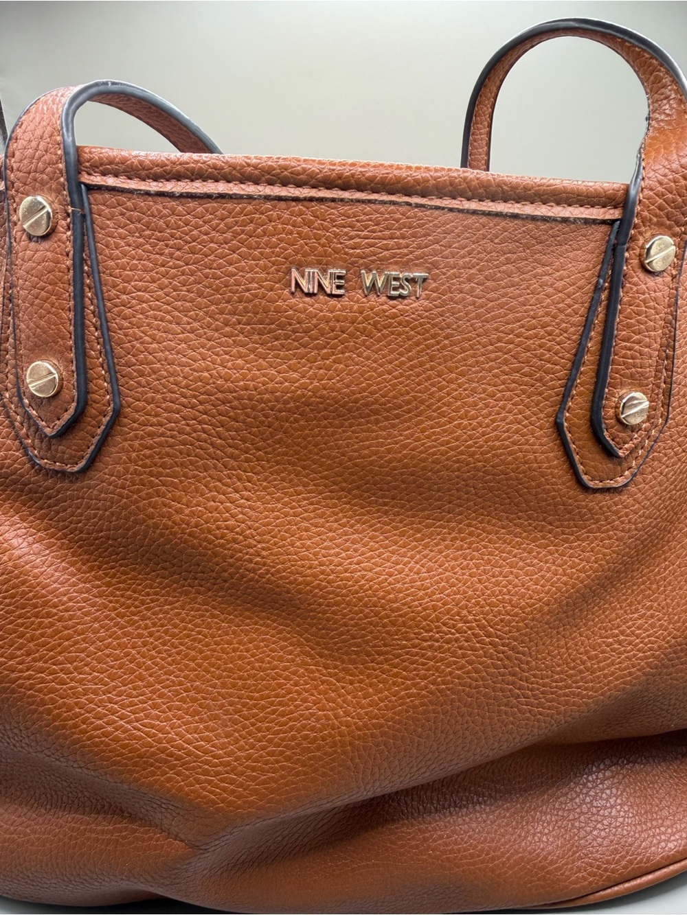Nine West Cognac Pebbled Leather Tote with Gold Hardware